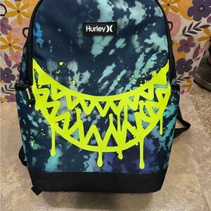 Hurley Blue and Neon Yellow Tie-Dye Backpack